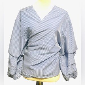 Unique Spectrum Navy and White Wrap Blouse